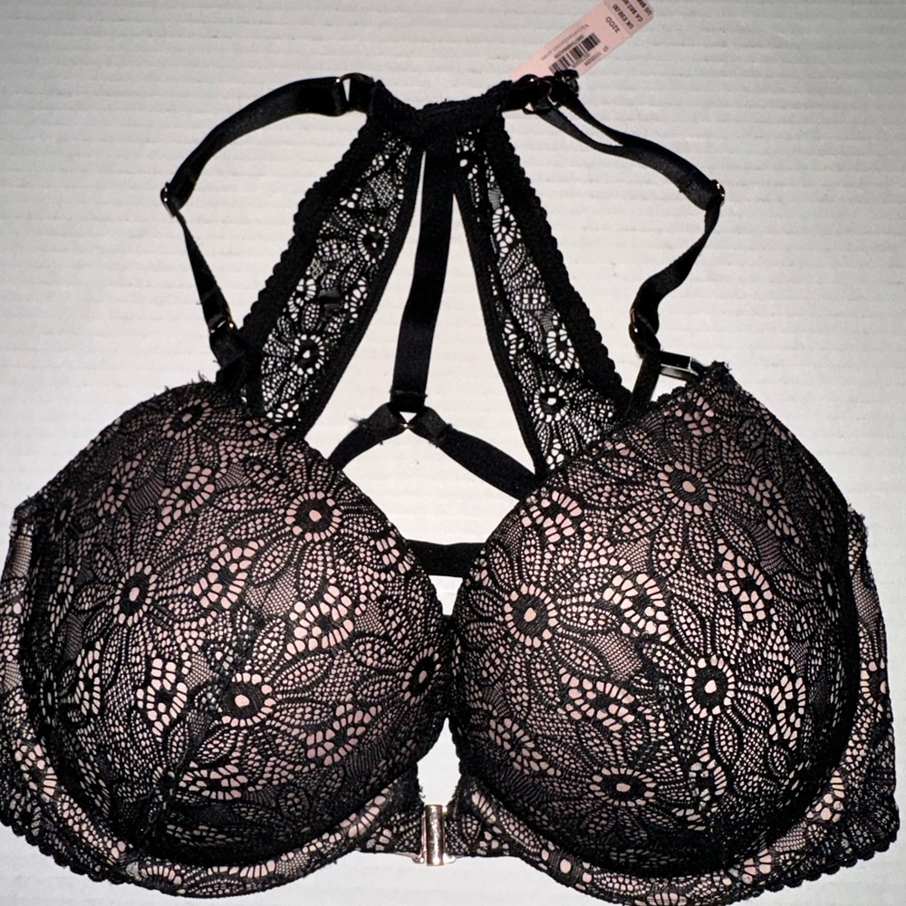 Victorias secret Black lace front opening push up bra 32DD
